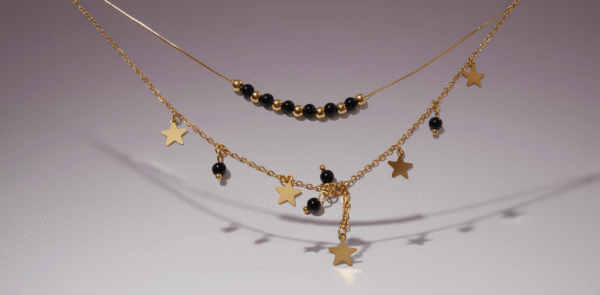 Gold-Plated Star & Black Bead Necklace - Waterproof Stainless Steel with Anti-Tarnish Coating - Swift Vibe