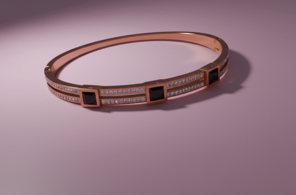 Rose Gold Designer Bracelet for Women | Stainless Steel Anti-Tarnish Bangle | Waterproof Fashion Jewelry with Black & White Crystals