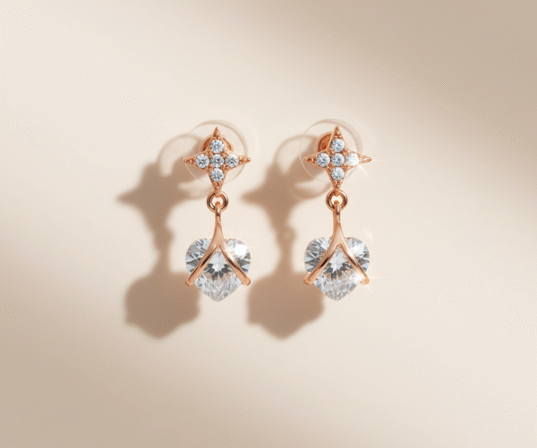 Swift Vibe Rose Gold Stainless Steel Earrings with Heart-Shaped Crystal & Anti-Tarnish Finish – Waterproof, Durable Jewelry for All Occasions