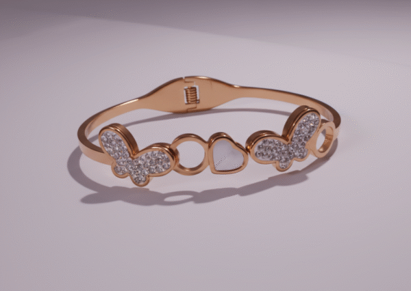 Butterfly & Heart Waterproof Bracelet for Women – Anti-Tarnish Stainless Steel Bangle, Crystal Inlay – Hypoallergenic Gift Jewelry