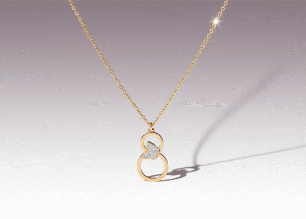 Butterfly Double Ring Pendant Necklace – Waterproof Stainless Steel